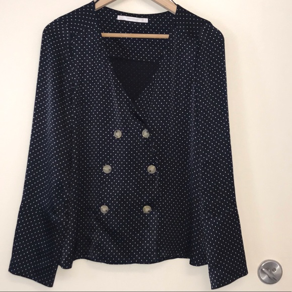 Zara Trafaluc Polka Dot Top Navy White - Picture 2 of 5